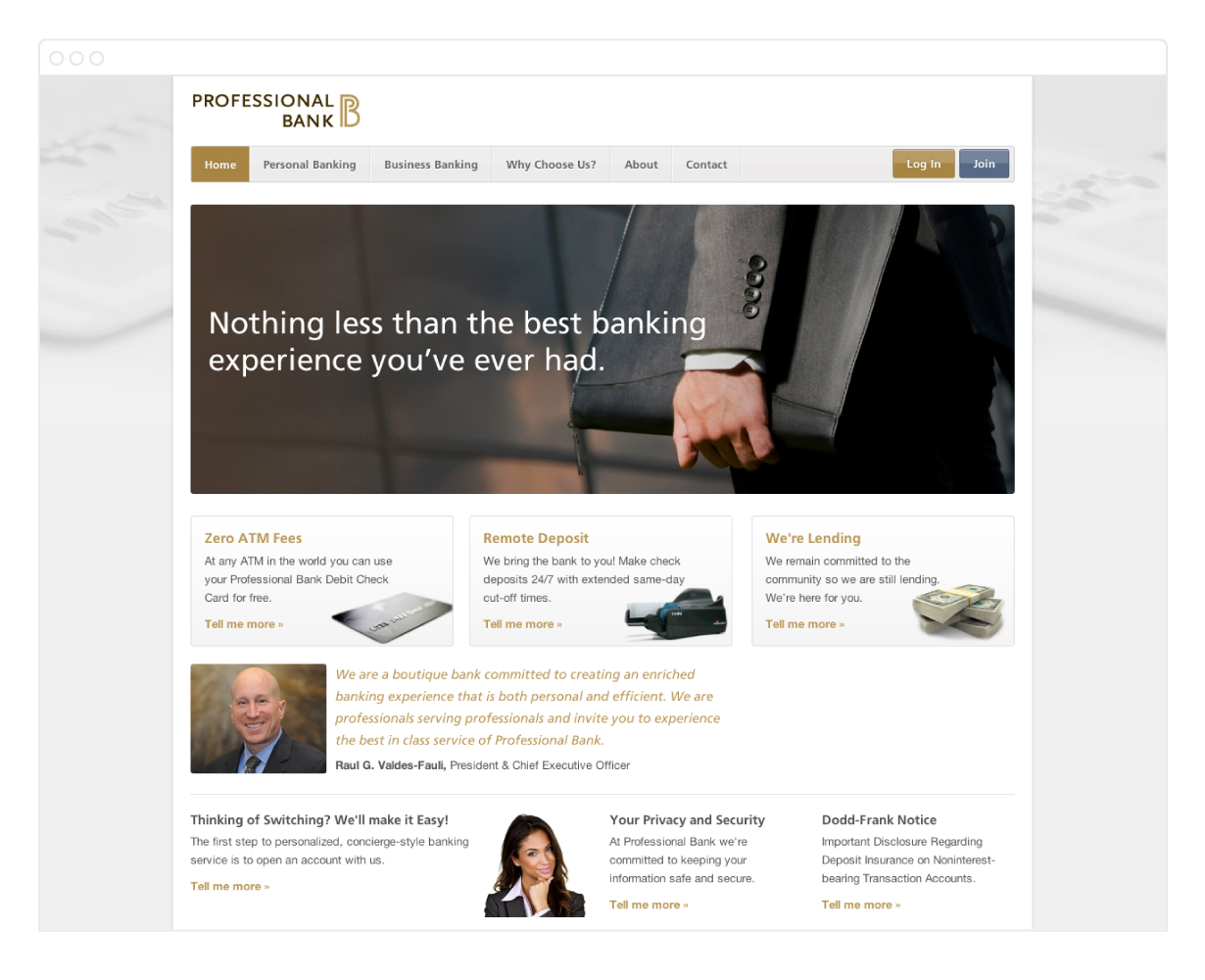 Professional Bank Home Page