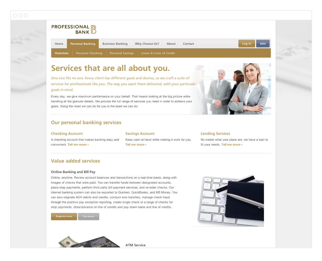 Professional Bank Website Interior